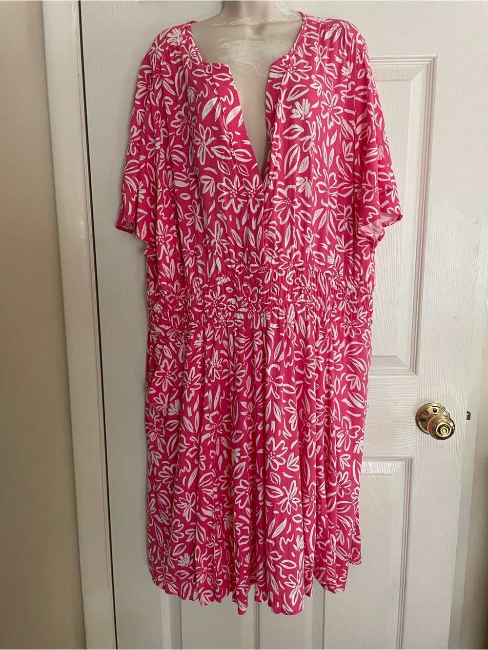 Torrid Bright Pink Floral Dress with White Print 4X